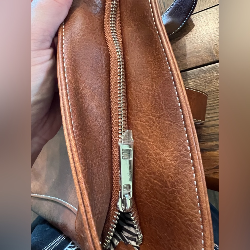 Emporia Brown Sue Tote with Contrast White Stitching Detail - Picture 10 of 10